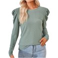 thumbnail image 1 of WREESH Womens Fashion Dressy Tops Solid Color Jacquards Round -Neck Long Sleeve Loose T-Shirt Pullover Green, 1 of 7