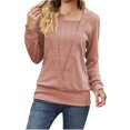 thumbnail image 1 of WREESH Womens Fashion Dressy Tops Square-Neck Solid Color Jacquards Winter-Neck Long Sleeve Casual Shirt Blouse Pullover Pink, 1 of 4