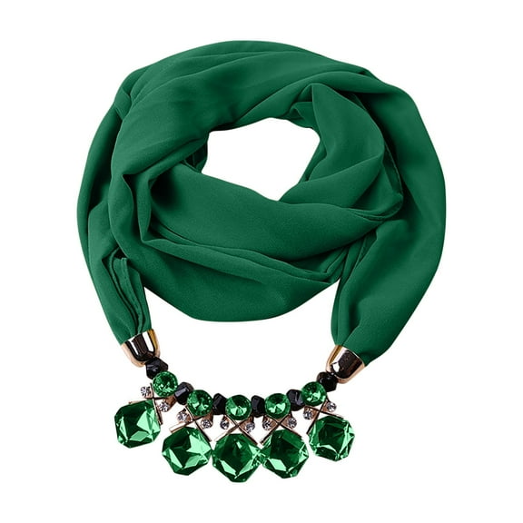 WREESH Womens Fashion Elegant Scarf Solid Chiffon Scarf Pendant Necklace Ethnic Style Soft Necklace Scarf Clothing Accessories Green