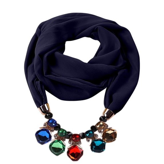 WREESH Womens Fashion Elegant Scarf Solid Chiffon Scarf Pendant Necklace Ethnic Style Soft Necklace Scarf Clothing Accessories Navy