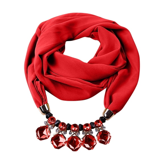 WREESH Womens Fashion Elegant Scarf Solid Chiffon Scarf Pendant Necklace Ethnic Style Soft Necklace Scarf Clothing Accessories Red