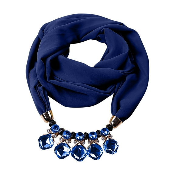 WREESH Womens Fashion Elegant Scarf Solid Chiffon Scarf Pendant Necklace Ethnic Style Soft Necklace Scarf Versatile Clothing Accessories Blue