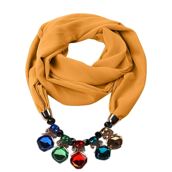WREESH Womens Fashion Elegant Scarf Solid Chiffon Scarf Pendant Necklace Ethnic Style Soft Necklace Scarf Versatile Clothing Accessories Yellow