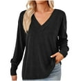 thumbnail image 1 of WREESH Womens Fashion Fleece Tunic Tops Solid Color V-Neck Button Loose Long Sleeve T-Shirt Pullover Black, 1 of 5