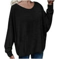 thumbnail image 1 of WREESH Womens Fashion Flowy Tops Long Sleeve V-Neck Solid Color Loose Lace Up Back Shoulder Drop T-Shirt Pullover Black, 1 of 6