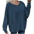 thumbnail image 1 of WREESH Womens Fashion Flowy Tops Long Sleeve V-Neck Solid Color Loose Lace Up Back Shoulder Drop T-Shirt Pullover Navy, 1 of 7