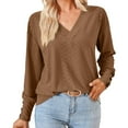 thumbnail image 1 of WREESH Womens Fashion Flowy Tops Solid Color V-Neck Long Sleeve Lace Button Loose T-Shirt Pullover Coffee, 1 of 3