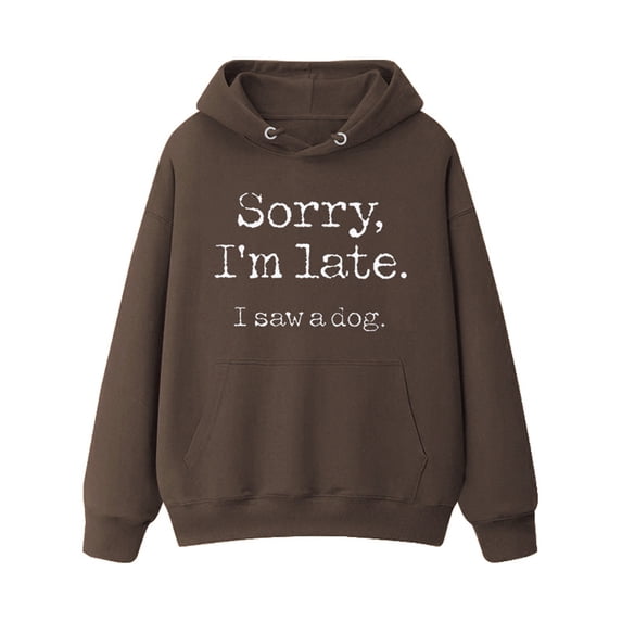 WREESH Womens Fashion Hoodie Print Round Neck Long Sleeve Hooded T-Shirt Loose Tops Blouse Coffee