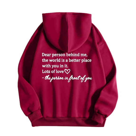 WREESH Womens Fashion Hoodie Print Round Neck Long Sleeve Hooded T-Shirt Loose Tops Blouse Red