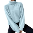 thumbnail image 1 of WREESH Womens Fashion Knit Sweater Turtleneck Sweater Solid Color Pullover Regular Fit Long Sleeve Tops Capless Choker Commuting Fallow Jacket Sky Blue, 1 of 6