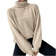 thumbnail image 1 of WREESH Womens Fashion Knit Sweater Turtleneck Sweater Solid Color Pullover Regular Fit Long Sleeve Tops Capless Choker Commuting Fallow Jacket Khaki, 1 of 6