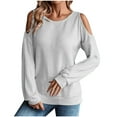 thumbnail image 1 of WREESH Womens Fashion Knit Sweaters V-Neck Loose Solid Color Long Sleeve Off-The-Shoulder Button Fallow Tops Pullover Gray, 1 of 6