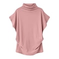 thumbnail image 1 of WREESH Womens Fashion Mock Neck Ruffle Short Sleeve Blouse Solid Color Cap Sleeve Shirts Summer Loose Casual Tee Tops Pink, 1 of 5