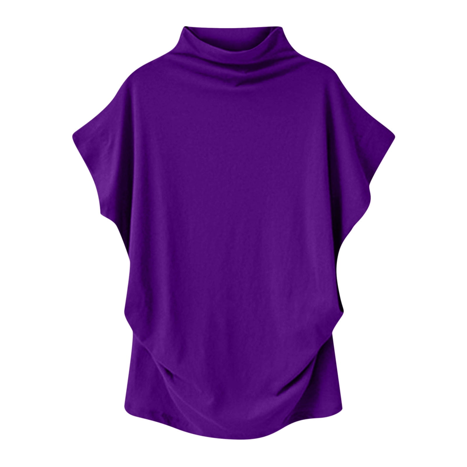 WREESH Womens Fashion Mock Neck Ruffle Short Sleeve Blouse Solid Color ...