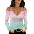thumbnail image 1 of WREESH Womens Fashion Off The Shoulder Tops Slim V Neck Casual Gradient Color T-Shirts Long Sleeve Pullover Blouse Tops Mint Green, 1 of 5