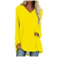 thumbnail image 1 of WREESH Womens Fashion Plus Size Tunic Tops Solid Color T-Shirt Long Sleeves Blouse V-Neck Casual Tops Pullover Yellow, 1 of 5