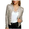 thumbnail image 1 of WREESH Womens Fashion Sequin Jacket Open Front Cropped Blazer Glitter Jackets Long Sleeve Outerwear Gold, 1 of 7