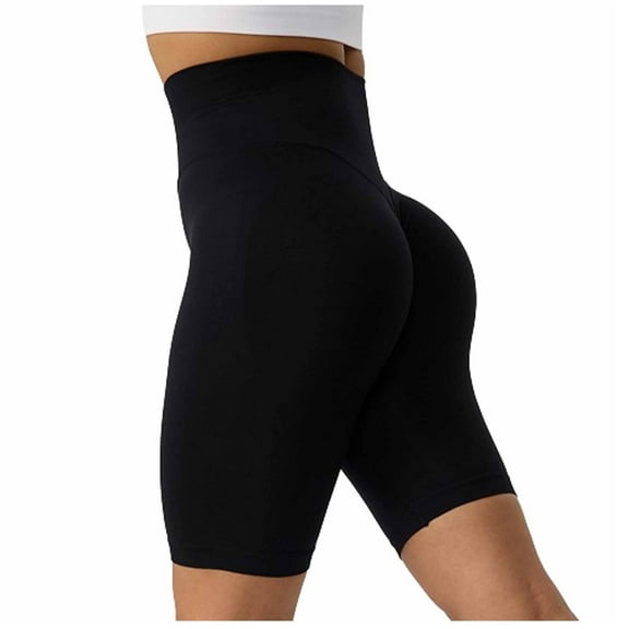 WREESH Womens Fashion Shorts Leggings High Waisted Solid Hip Yoga Shorts Sports Yoga Pants Black