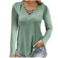 thumbnail image 1 of WREESH Womens Fashion Slim Blouses Lightweight Breathable Shirts V Neck Solid Color Pullover Long Sleeve Tops Button Casual T-Shirt Top Blouse Green, 1 of 6