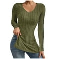 thumbnail image 1 of WREESH Womens Fashion Slim Blouses Pit Striped Long Sleeve Shirts Solid Color V Neck Pullover Tunic Tops Lightweight Casual Fall Clothes Olive Green, 1 of 6