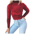 thumbnail image 1 of WREESH Womens Fashion Slim Sweaters Fuzzy Turtleneck Sweater Solid Color Pullover Long Sleeve Tops Casual Turtleneck Sweater Pullover Top Slim Blouse Red, 1 of 7