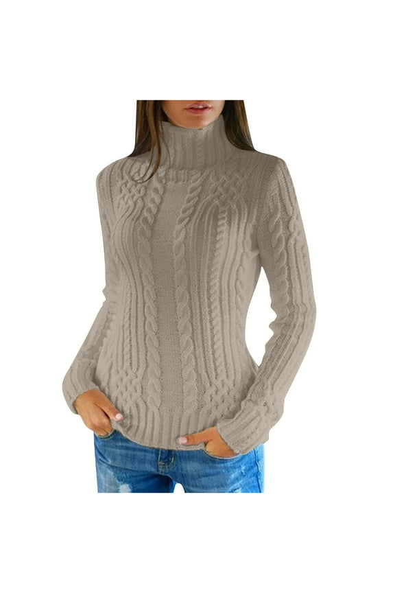 Womens Fashion Slim Sweaters Turtleneck Sweater Solid Color Pullover Long Sleeve Tops Capless Choker Fallow Commuting Jacket Gray