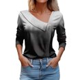 thumbnail image 1 of WREESH Womens Fashion Slim T-Shirts V Neck Print Pullover Button 3/4 Length Sleeve Tops Casual Button-Up Blouse T-Shirt Tops Blouse Black, 1 of 4