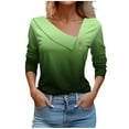 thumbnail image 1 of WREESH Womens Fashion Slim T-Shirts V Neck Print Pullover Button 3/4 Length Sleeve Tops Casual Button-Up Blouse T-Shirt Tops Blouse Green, 1 of 4