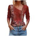 thumbnail image 1 of WREESH Womens Fashion Slim T-Shirts V Neck Print Pullover Button 3/4 Length Sleeve Tops Casual Button-Up Blouse T-Shirt Tops Blouse Red, 1 of 4