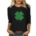 thumbnail image 1 of WREESH Womens Fashion St. Patrick's Day Shirt Loose Fit 3/4 Sleeve Tops Crewneck T-Shirt Shamrocks Printed Graphic Tees Casual Pullover Blouses Black, 1 of 5