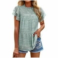 thumbnail image 1 of WREESH Womens Fashion Summer Chiffon Pleated Front Tunic Tops Floral Printed Ruffle Shirts Short Sleeve Round Neck Blouses Green, 1 of 9