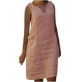 thumbnail image 1 of WREESH Womens Fashion Summer Dress Casual Plus Size V-Neck Dress Solid Color Sleeveless Linen Dress Pink, 1 of 9