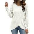 thumbnail image 1 of WREESH Womens Fashion Sweater Round-Neck Puff Long Sleeve Loose Solid Color Blouse Pullover Fall Tops 2025 White, 1 of 8