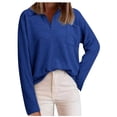 thumbnail image 1 of WREESH Womens Fashion Sweaters Casual V Neck Solid Color Pullover Loose Fit Long Sleeve Tops Button Round-Neck Casual T-Shirt Top Blouse Blue, 1 of 6