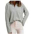 thumbnail image 1 of WREESH Womens Fashion Sweaters Casual V Neck Solid Color Pullover Loose Fit Long Sleeve Tops Button Round-Neck Casual T-Shirt Top Blouse Gray, 1 of 6