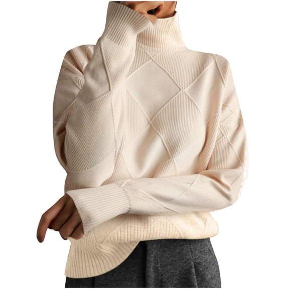 WREESH Womens Fashion Sweaters Turtleneck Sweater Solid Color Pullover Regular Fit Long Sleeve Tops Casual High Neck Pullover Top White