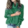 thumbnail image 1 of WREESH Womens Fashion Sweaters Turtleneck Sweater Solid Color Pullover Regular Fit Long Sleeve Tops Stitching Turtleneck Top Casual Loose Knitted Sweaters Blouse Green, 1 of 5