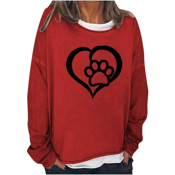 WREESH Womens Fashion Sweatshirt Casual Crewneck Sweatshirt Print Pullover Loose Fit Long Sleeve Tops Large Tie Dyed Casual Hoodie Red