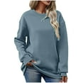 thumbnail image 1 of WREESH Womens Fashion Sweatshirt Casual Crewneck Sweatshirt Solid Color Pullover Loose Fit Long Sleeve Tops Fall And Winter New Loose Tops Sweatshirts Sky Blue, 1 of 4