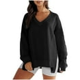 thumbnail image 1 of WREESH Womens Fashion Sweatshirt Casual V Neck Solid Color Pullover Long Sleeve Tops Fall Oversized Sweatshirts Fleece Casual Pullover Sweaters Outfits Sweatshirt Black, 1 of 3