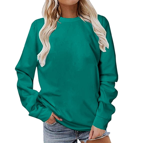 WREESH Womens Fashion Sweatshirt Crewneck Sweatshirt Solid Color Pullover Regular Fit Long Sleeve Tops Casual Pullover Sweatshirt Tunic Tops Light Blue