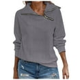 thumbnail image 1 of WREESH Womens Fashion Sweatshirt Quarter Zip Pullover Casual Lapel Solid Color Pullover Loose Fit Long Sleeve Tops Spring New Retro Casual Neck Zipper Sweater Plaid Pullover Sweater Top Gray, 1 of 5