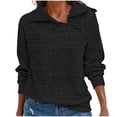 thumbnail image 1 of WREESH Womens Fashion Sweatshirt Quarter Zip Pullover Casual Lapel Solid Color Pullover Loose Fit Long Sleeve Tops Spring New Retro Casual Neck Zipper Sweater Plaid Pullover Sweater Top Black, 1 of 5