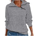 thumbnail image 1 of WREESH Womens Fashion Sweatshirt Quarter Zip Pullover Casual Lapel Solid Color Pullover Loose Fit Long Sleeve Tops Spring New Retro Casual Neck Zipper Sweater Plaid Pullover Sweater Top Gray, 1 of 5