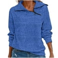 thumbnail image 1 of WREESH Womens Fashion Sweatshirt Quarter Zip Pullover Casual Lapel Solid Color Pullover Loose Fit Long Sleeve Tops Spring New Retro Casual Neck Zipper Sweater Plaid Pullover Sweater Top Blue, 1 of 5