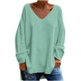 thumbnail image 1 of WREESH Womens Fashion T-Shirts Casual V Neck Solid Color Pullover Loose Fit Long Sleeve Tops Casual Tops Blouse T-Shirt Green, 1 of 3