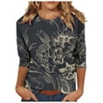 thumbnail image 1 of WREESH Womens Fashion T-Shirts Comfortable Round-Neck 3/4 Sleeve Print Casual T-Shirt Blouse Pullover Black, 1 of 4
