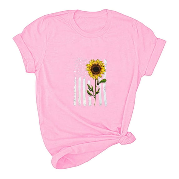 WREESH Womens Fashion T-Shirts Crewneck Print Short Sleeve T-Shirt Tops Casual Loose Blouse Tops Pullover Pink