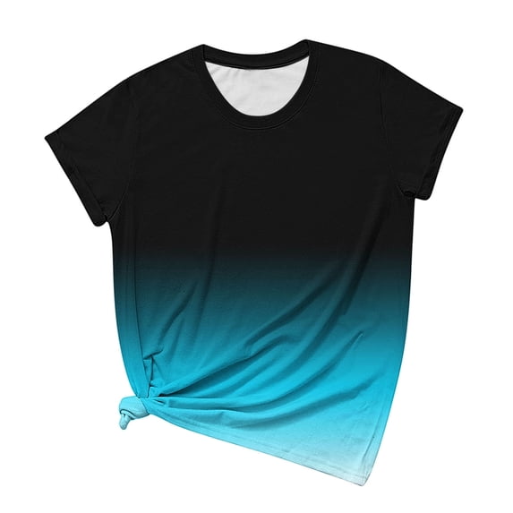 WREESH Womens Fashion T-Shirts Crewneck Spring Summer Short Sleeves Print Casual Tops Pullover Blouse T-Shirt Blue