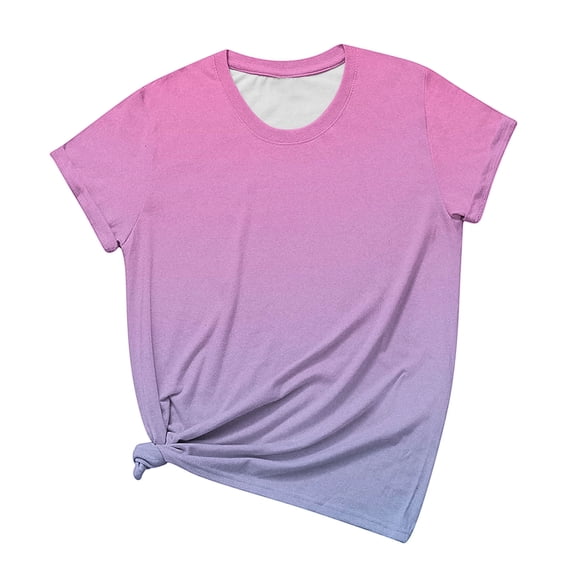 WREESH Womens Fashion T-Shirts Crewneck Spring Summer Short Sleeves Print Casual Tops Pullover Blouse T-Shirt Pink